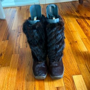 Mink Fur Chocolate Brown Boots Size 38